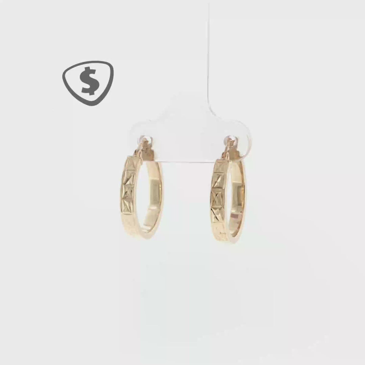 9ct Yellow Gold Geometric Textured Hoop Earrings