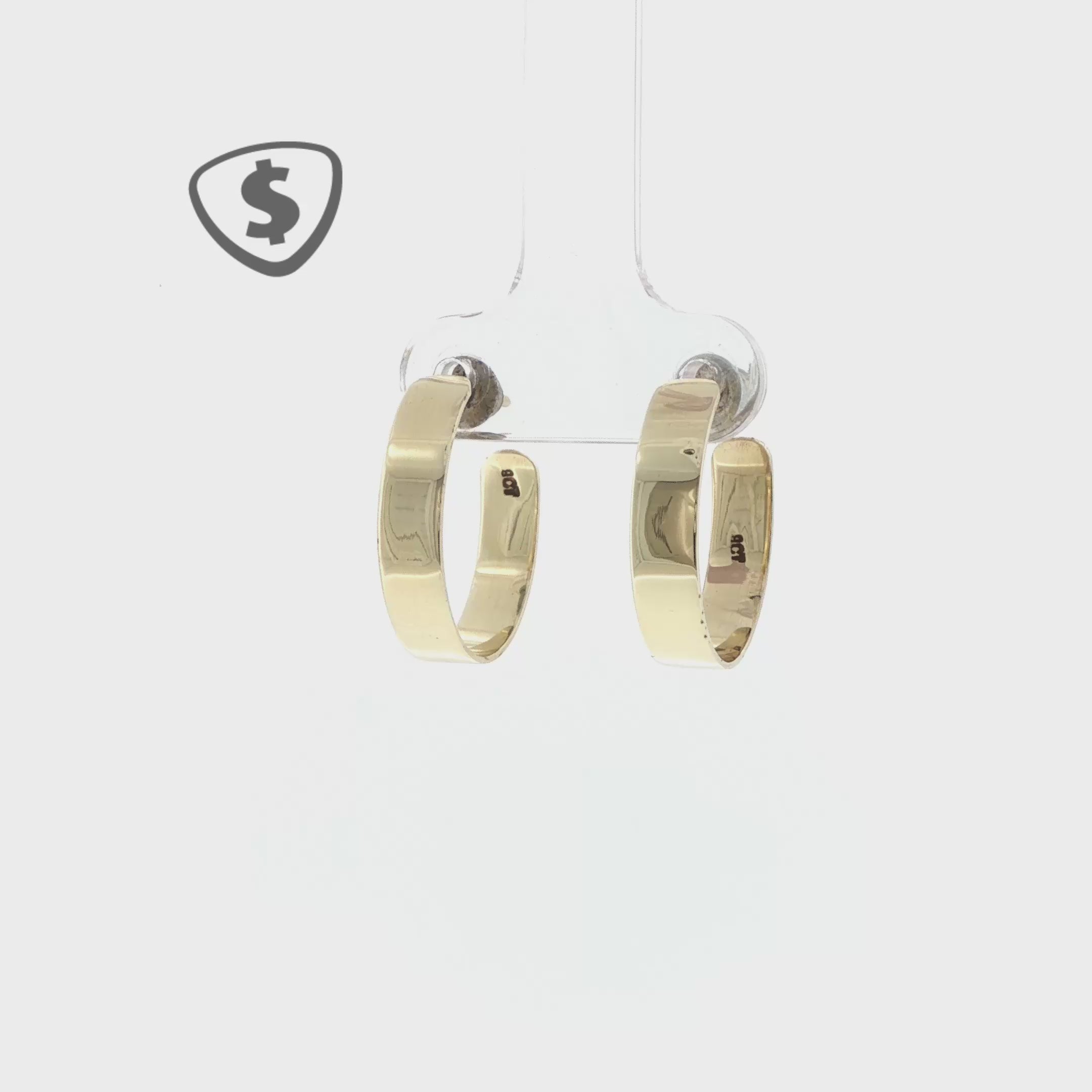 9ct Yellow Gold D Shape Hoop Earrings