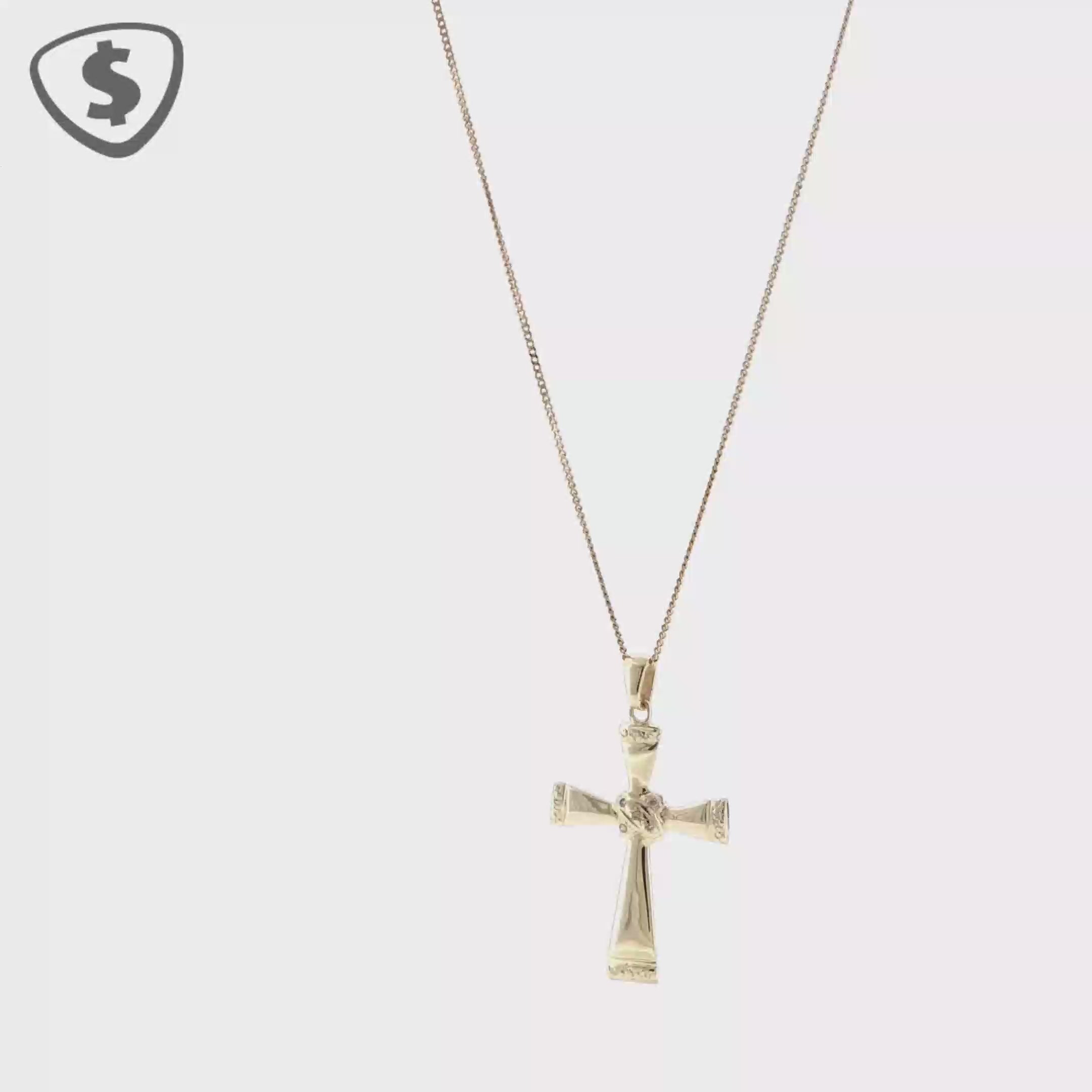 9ct Yellow Gold Flared Cross Pendant Necklace