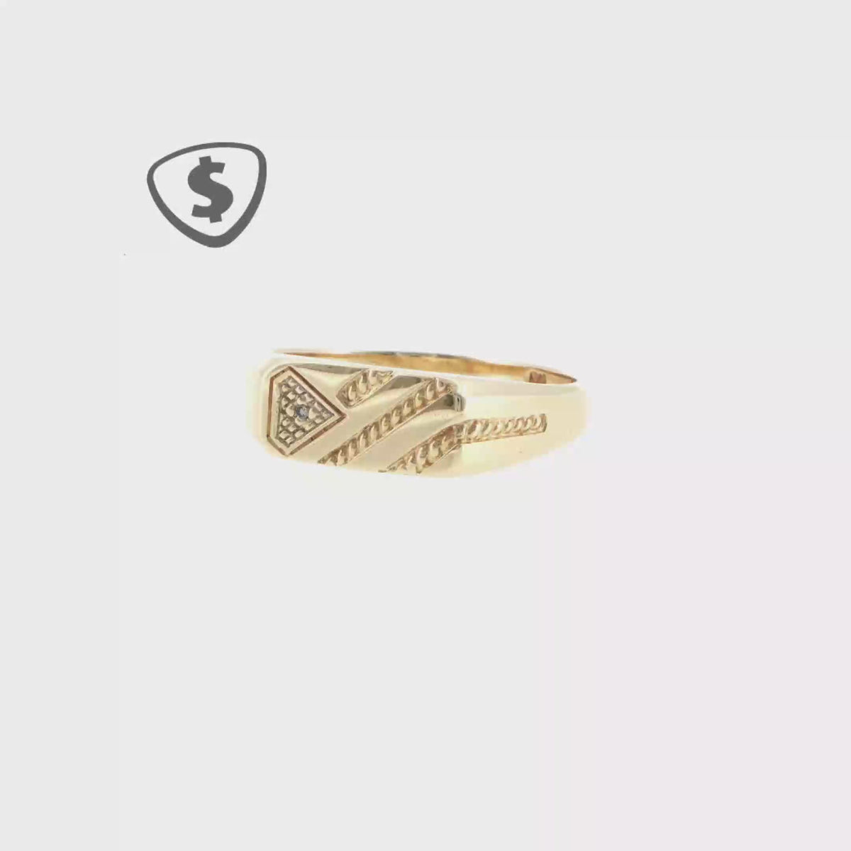 9ct Yellow Gold Diamond Accent Textured Signet Ring