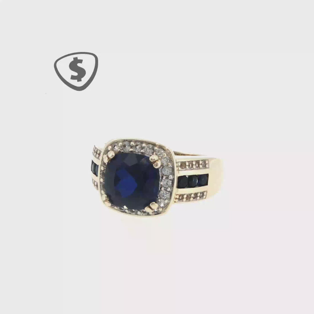 9ct Yellow Gold Royal Blue Sapphire Halo Cocktail Ring