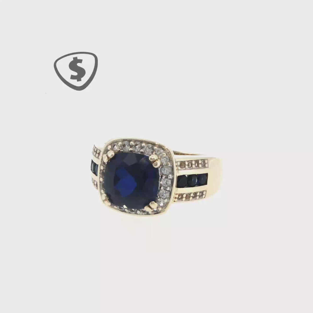 9ct Yellow Gold Royal Blue Sapphire Halo Cocktail Ring