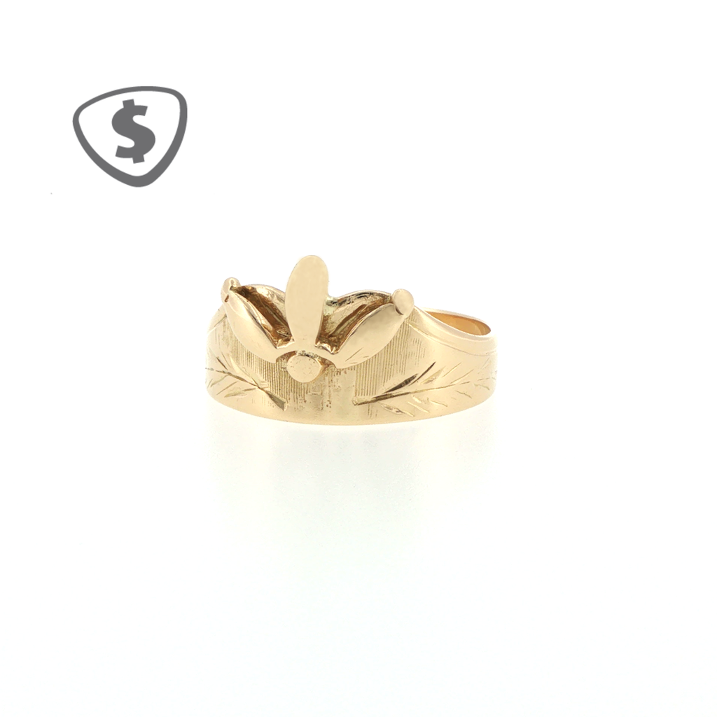 18ct Yellow Gold Floral Motif Engraved Signet Ring
