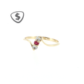 9ct Yellow Gold Ruby and Colourless Stone Bypass Ring