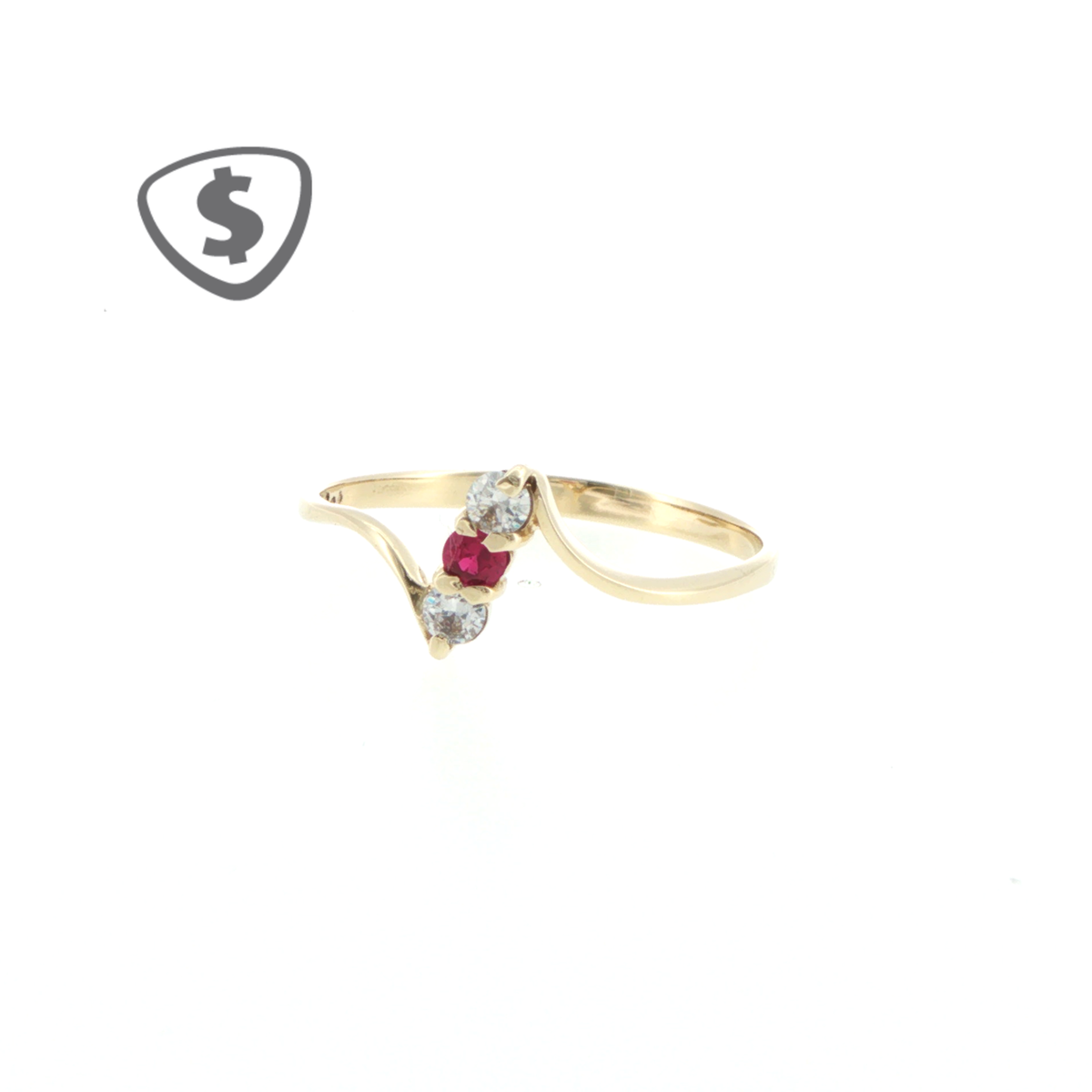 9ct Yellow Gold Ruby and Colourless Stone Bypass Ring