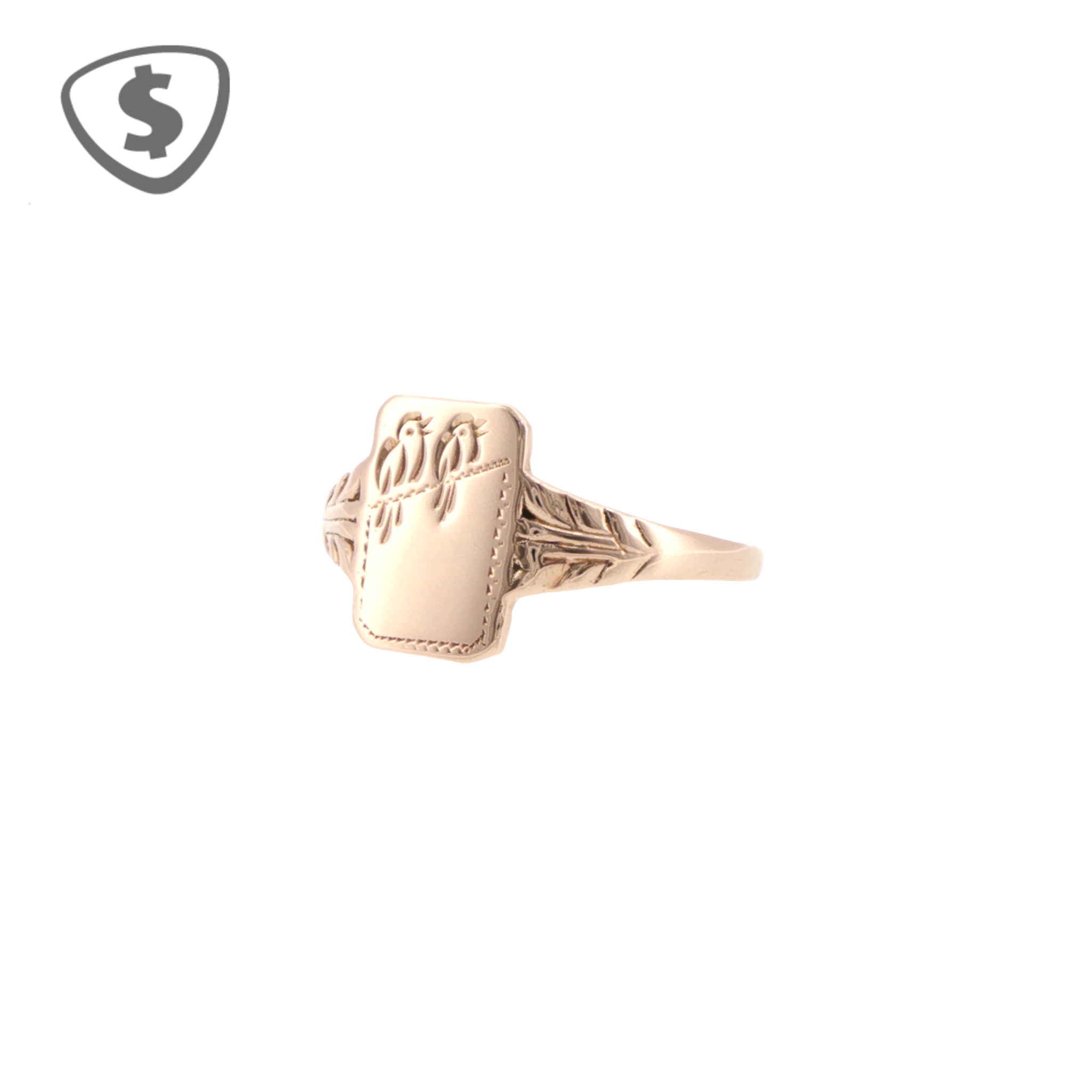 9ct Rose Gold Engraved Bird Signet Ring
