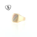 18ct Yellow Gold Tricolour Striped Octagonal Signet Ring