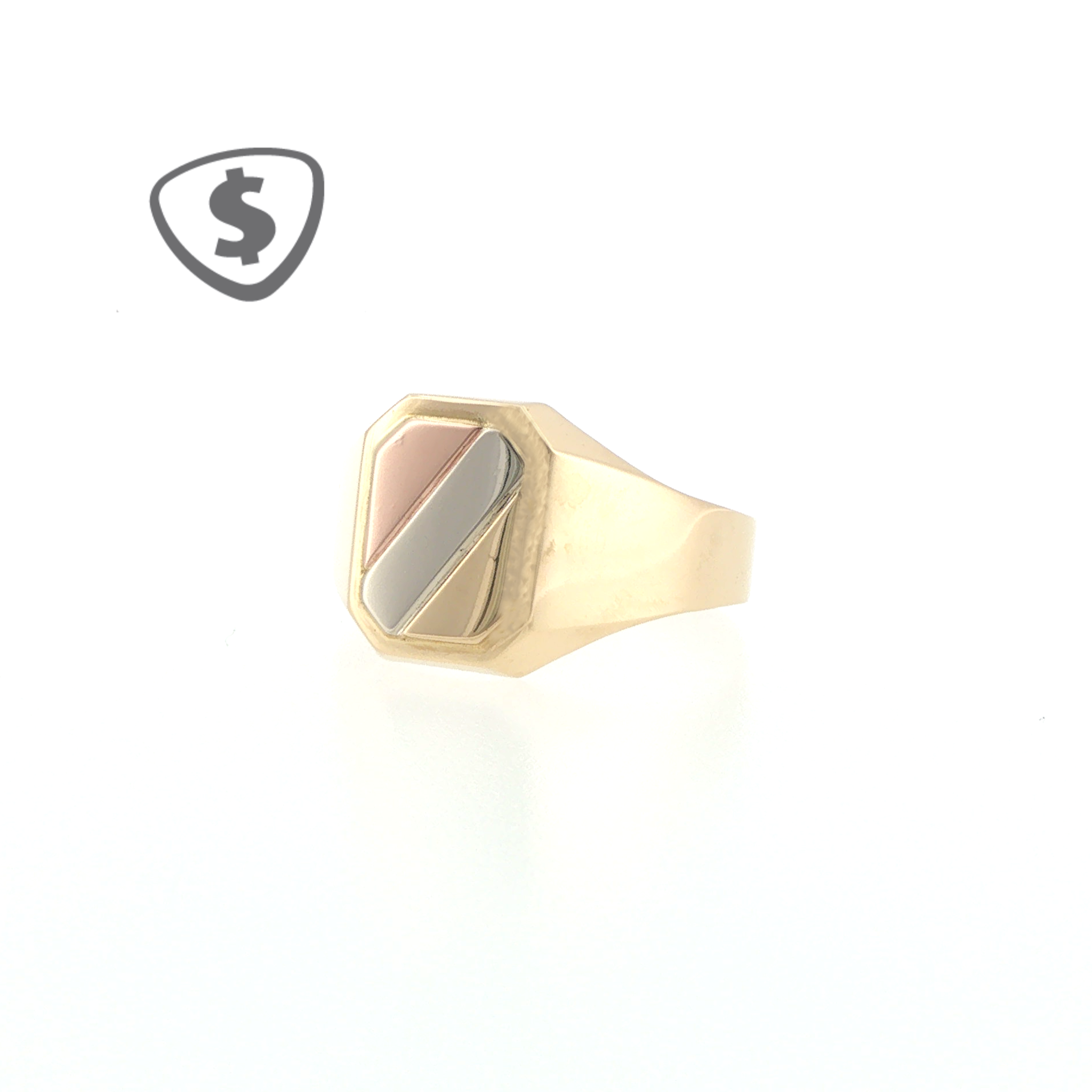 18ct Yellow Gold Tricolour Striped Octagonal Signet Ring